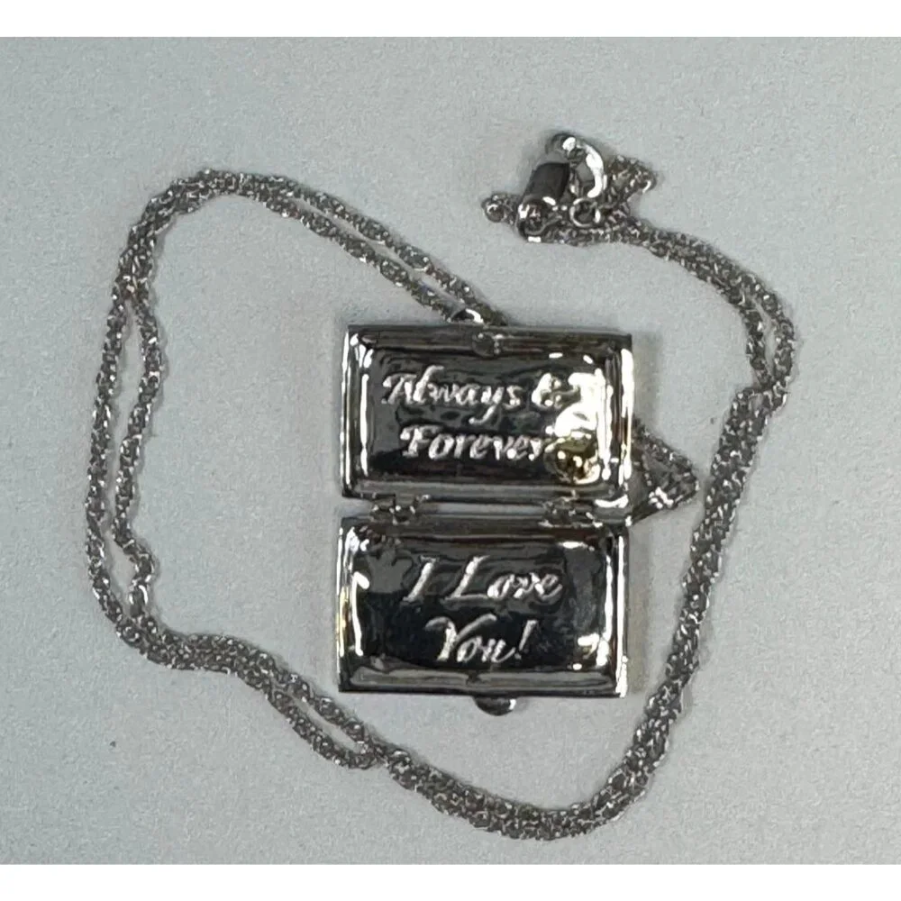 Danbury Mint My Love Valentine Sterling Silver Locket Necklace Diamond Chip 17" - Picture 6 of 8